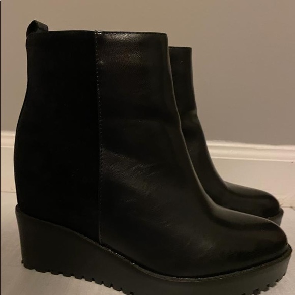 Black Leather +Suede Platform Ankle Boots from UK 🇬🇧 - Picture 3 of 15